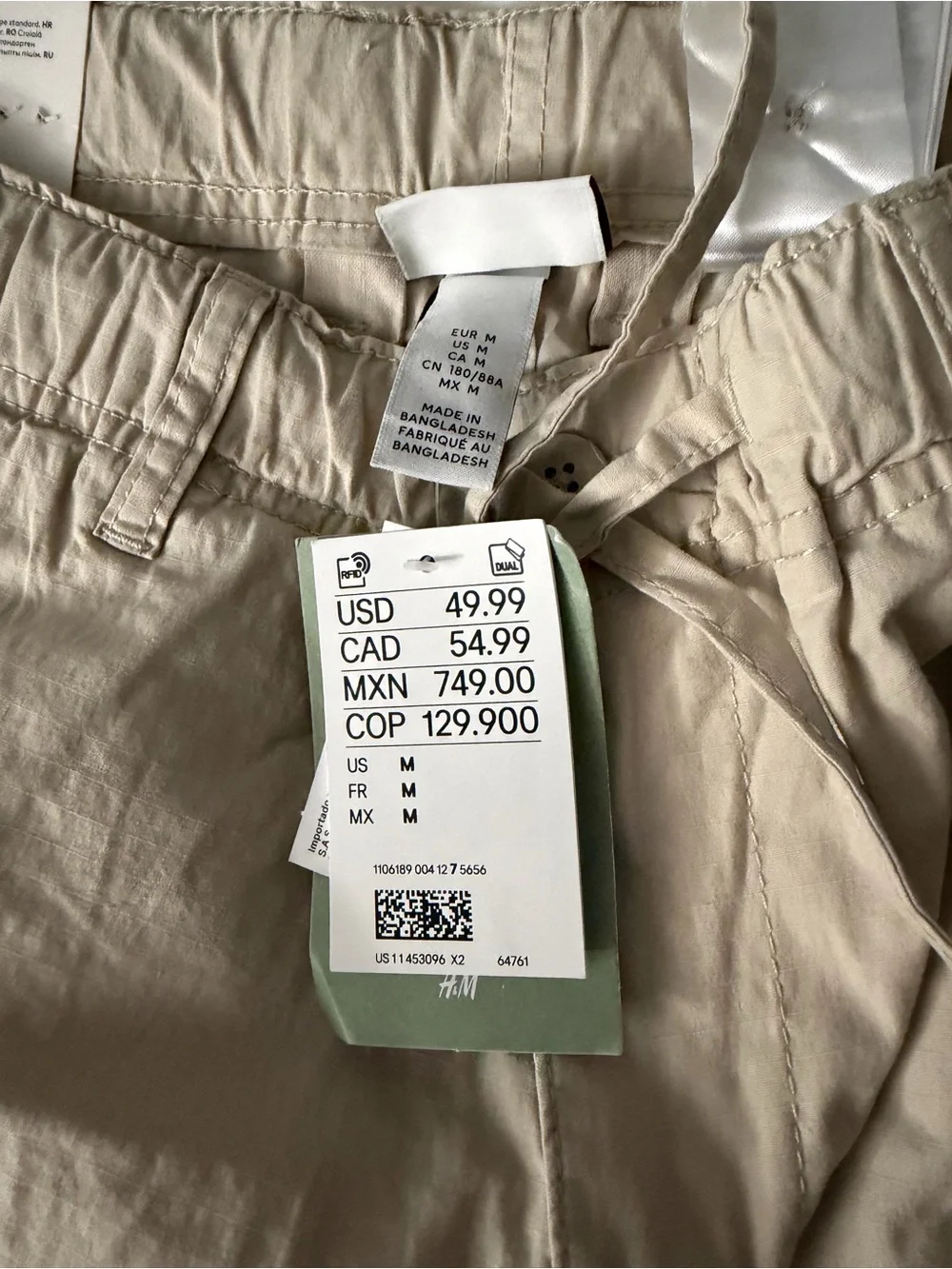 Men's Beige medium Cargo Pants with Drawstring Waist H&M